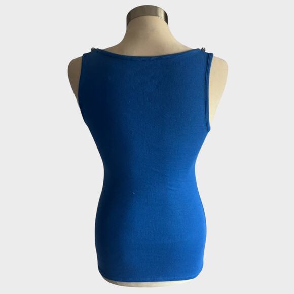 INC International Concepts Small Blue Ribbed Jeweled Tank Top - Picture 7 of 8